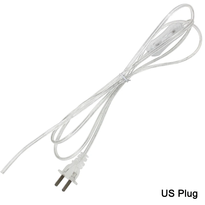 0.75mm 2 line Cable 1.8m On Off Power Cord For LED Lamp with Button switch EU/US Plug Light Switching Transparent Wire Extension