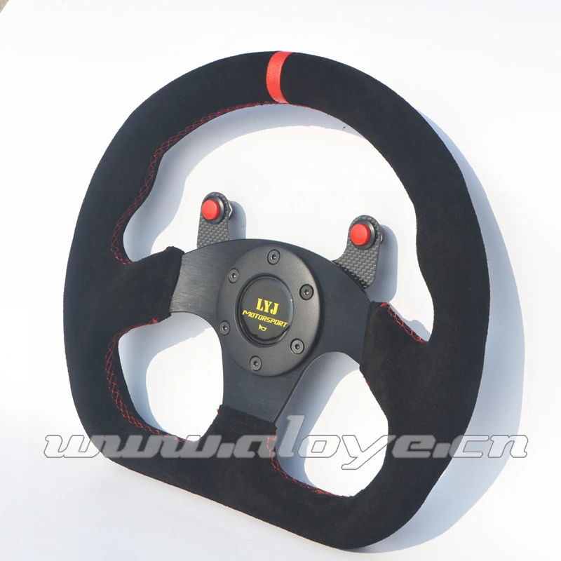 With Real Carbon Fiber Button 325mm Flat Suede Racing Car Steering Wheel