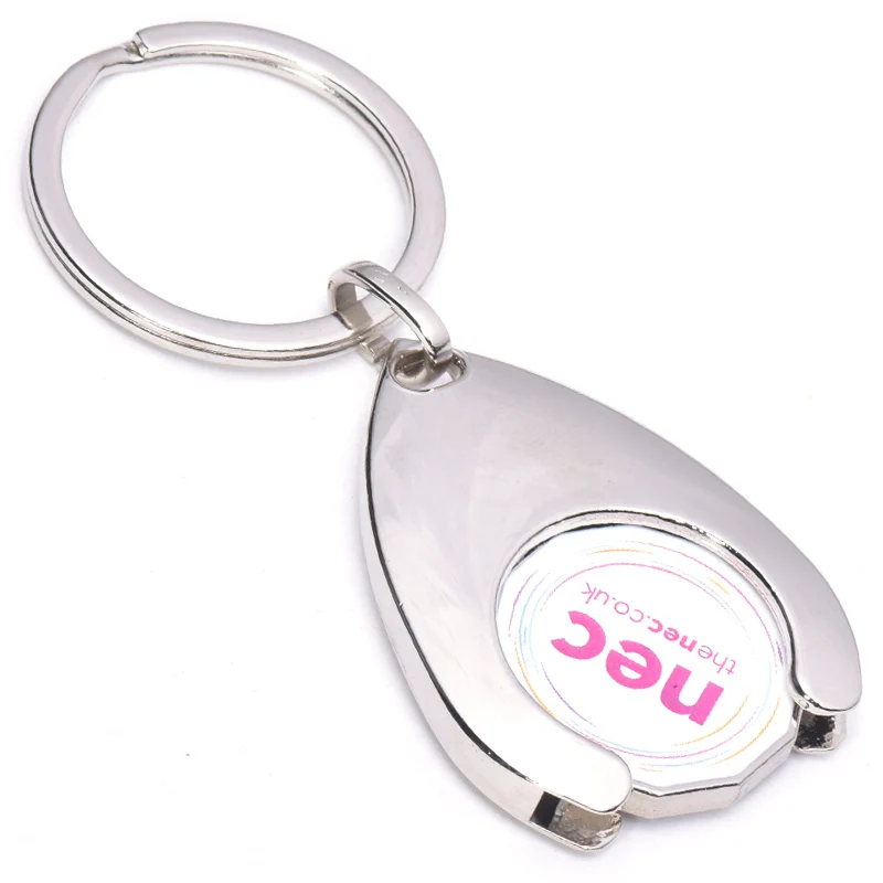 Embossed Stamping Metal Pound Holder Keyring Trolley With Logo Locks Euro Shopping Cart Coin Keychain