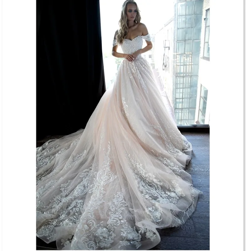 2019 New Arrival off shoulder Wedding dress sweet heart ball gown lace up back beautiful lace bridal gown wedding dresses