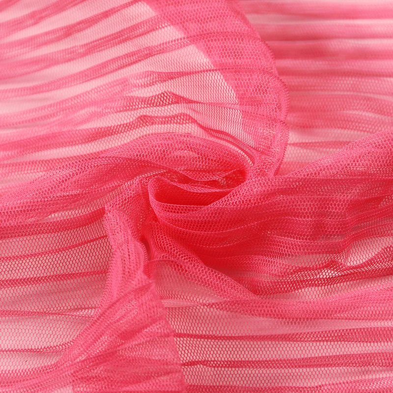 Wholesale fashion high quality  polyester multicolor optional tulle pleated mesh fabric