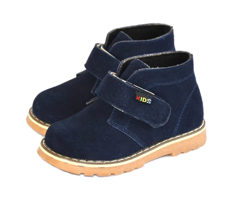 Rugged suede  stay put closure straps toddler ankle boots children anti slip footwear for autumn