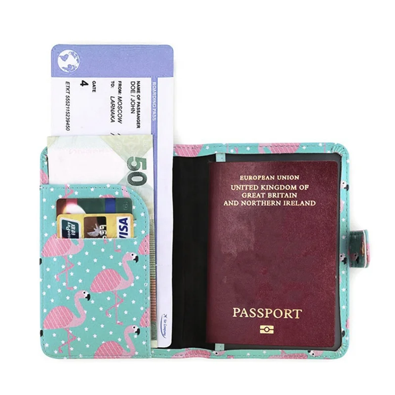 Cute Women Printed Passport Covers Travel Accessories Flamingo Map Men Female Passport Holder Cartoon PU Leather Credit Card Bag