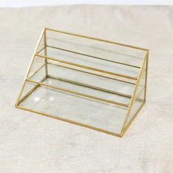 European Gold Glass Trapezoid Metal Jewelry Rack Home Decoration