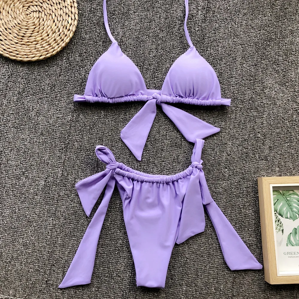 
Wefans 2019 Sexy String Tie Halter Triangle Thong Micro Bikini Sets swimwear women sexy bikini 