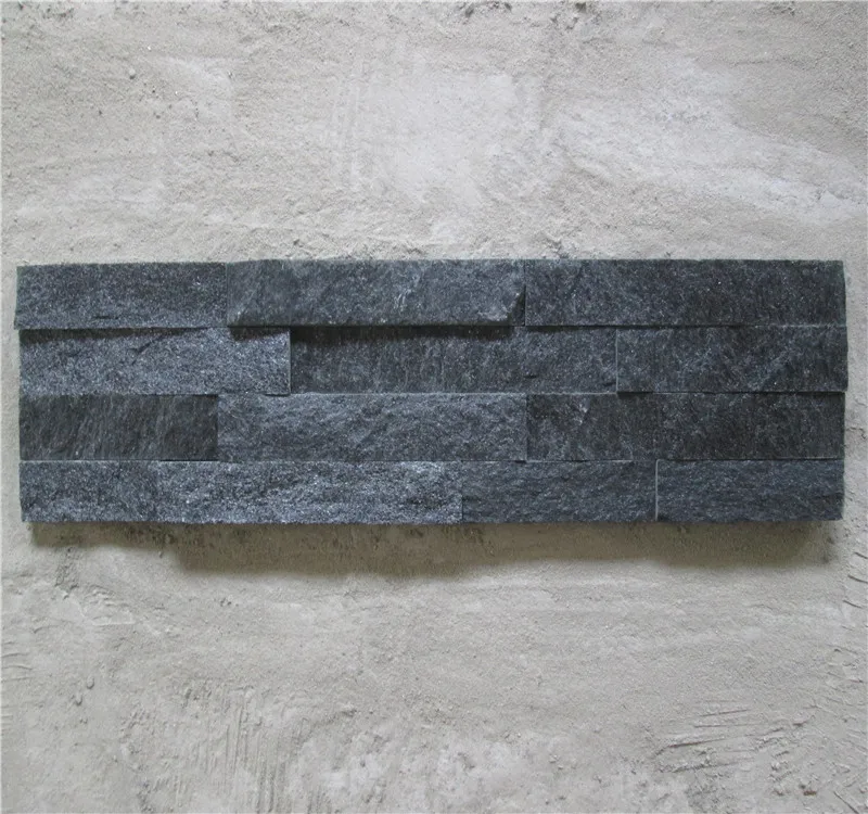Natural Black Quartz Culture Stone Flat Ledgestone Panel Classic Fireplace Cladding Exterior Wall Decoration Of Commercial Buil
