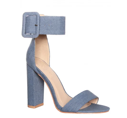 Women 2017 green Denim Strap Block High heel sandals new design sandals
