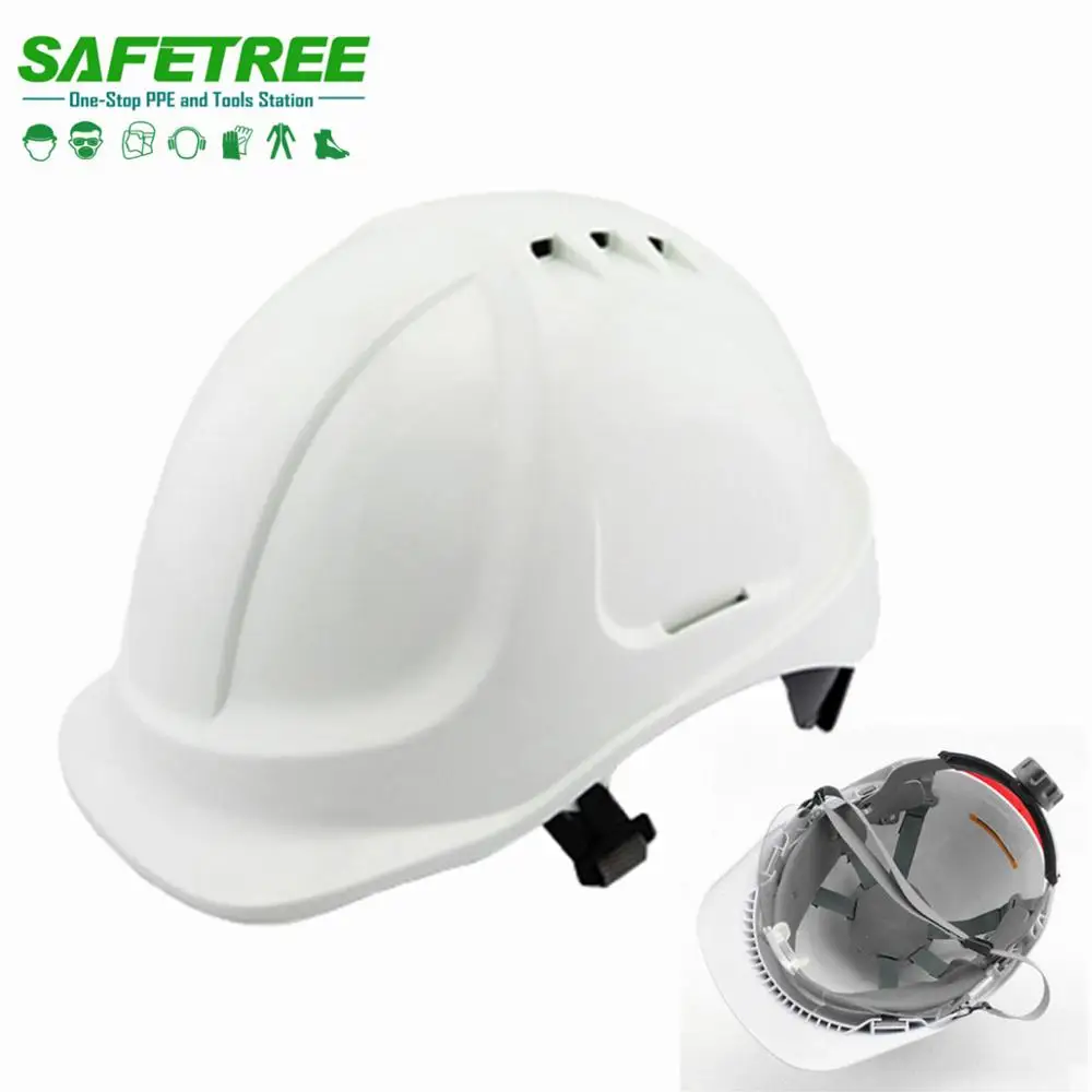 Ningbo Safetree high quality Helmet CE EN397, ANSI Z89.1 Standard industrial safety helmet with goggle