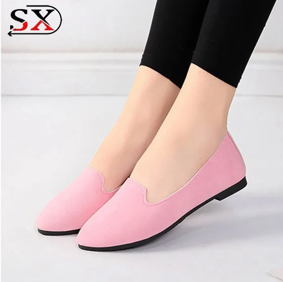Woman flat shoe pointed suede ladies plus size fashion latest casual shoes