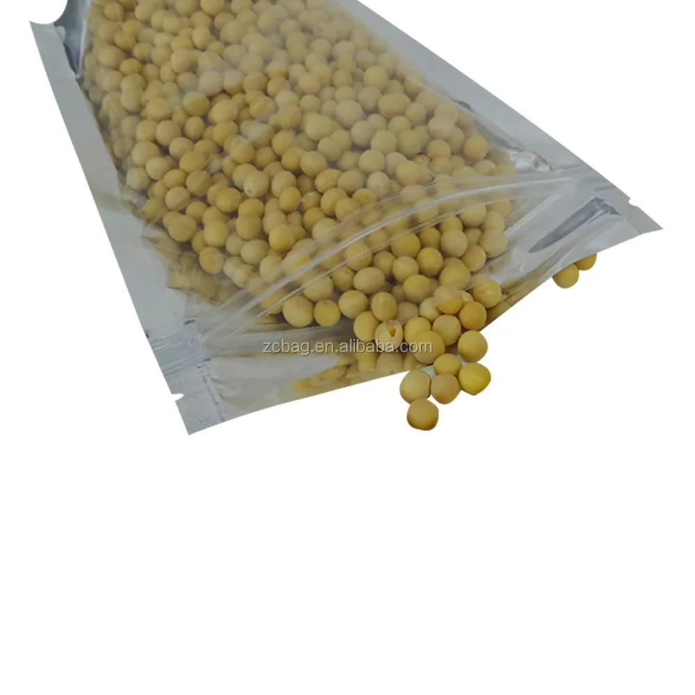 Silver Clear Front Transparent Plastic Aluminum Foil Dual Shield Stand Up Zipper Pouch 250g Sea Salt Packaging Bags