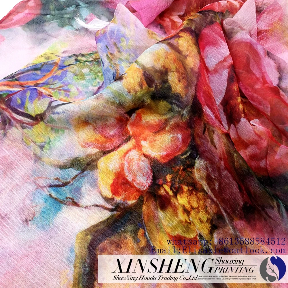 Digital print chiffon 30D crepe  Oil design style print fabric for gauze fabrics