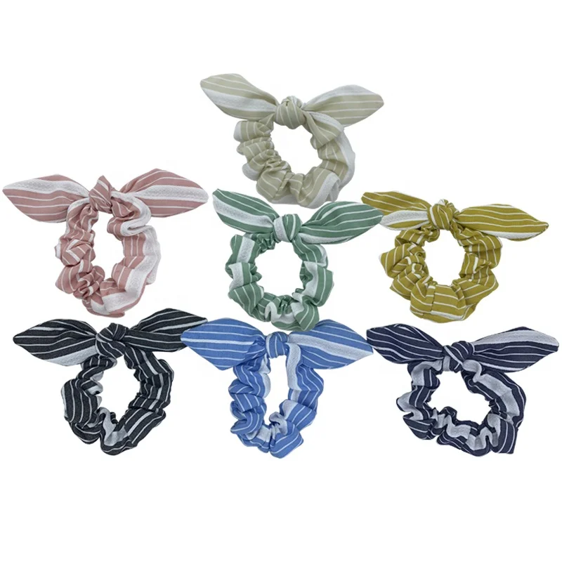 
Bunny Ear Bow knot Hair Scrunchies Stripe Fabric Hair Tie Fashion Hair Accessories For Girls 