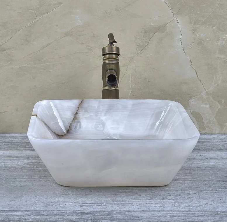 Square White Onyx Bathroom Wash Basin