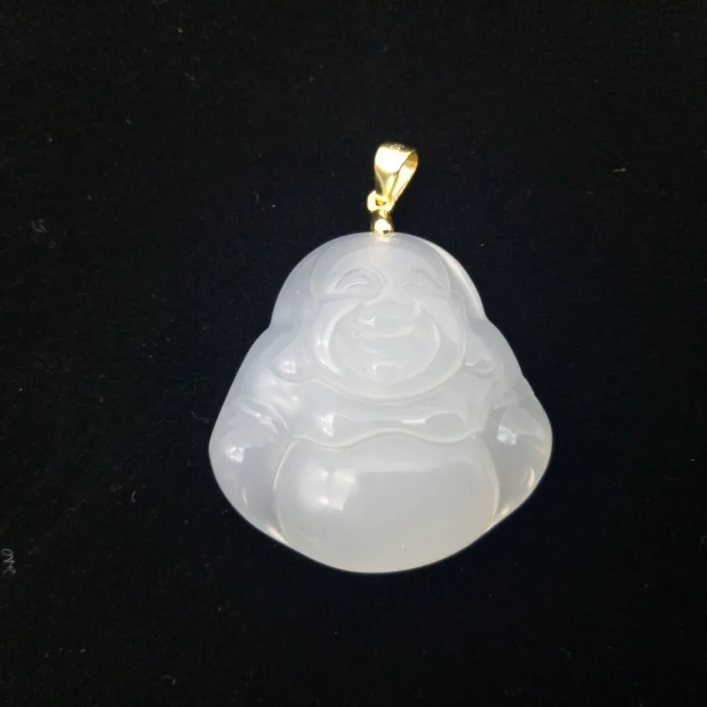 Natural Green White Carnelian  Jade Laughing Buddhas Agate Buddha Charm Jade Pendant  Jewelry Necklace Pendant