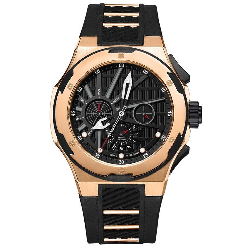 Water resistant silicone band stainless steel case fashion men wrist watch sports