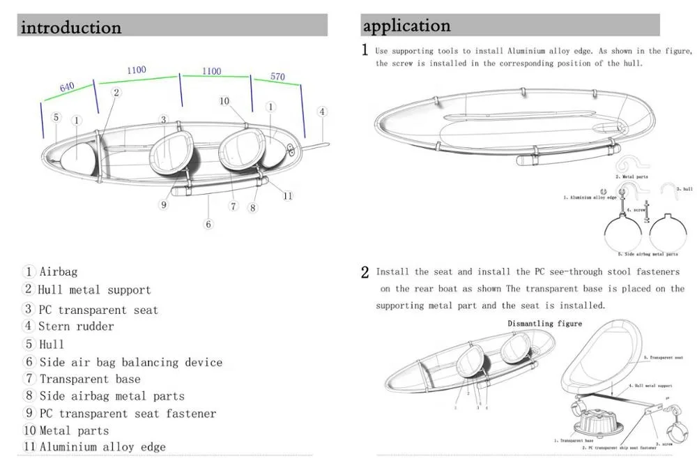 Traditional Plastic Clear Kayak Polycarbonate Transparent Canoe Kayak made in China