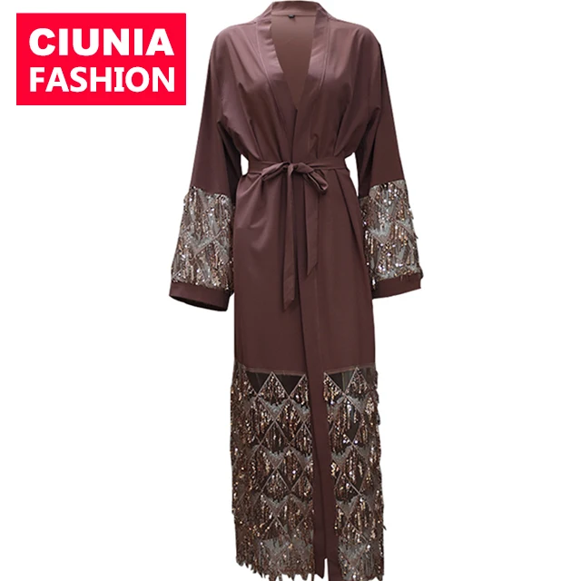 1662# Fashion Muslim Abaya in Dubai Nida with Sequin Islamic Clothing For Women Jilbab Djellaba Robe Musulmane Turkish Baju