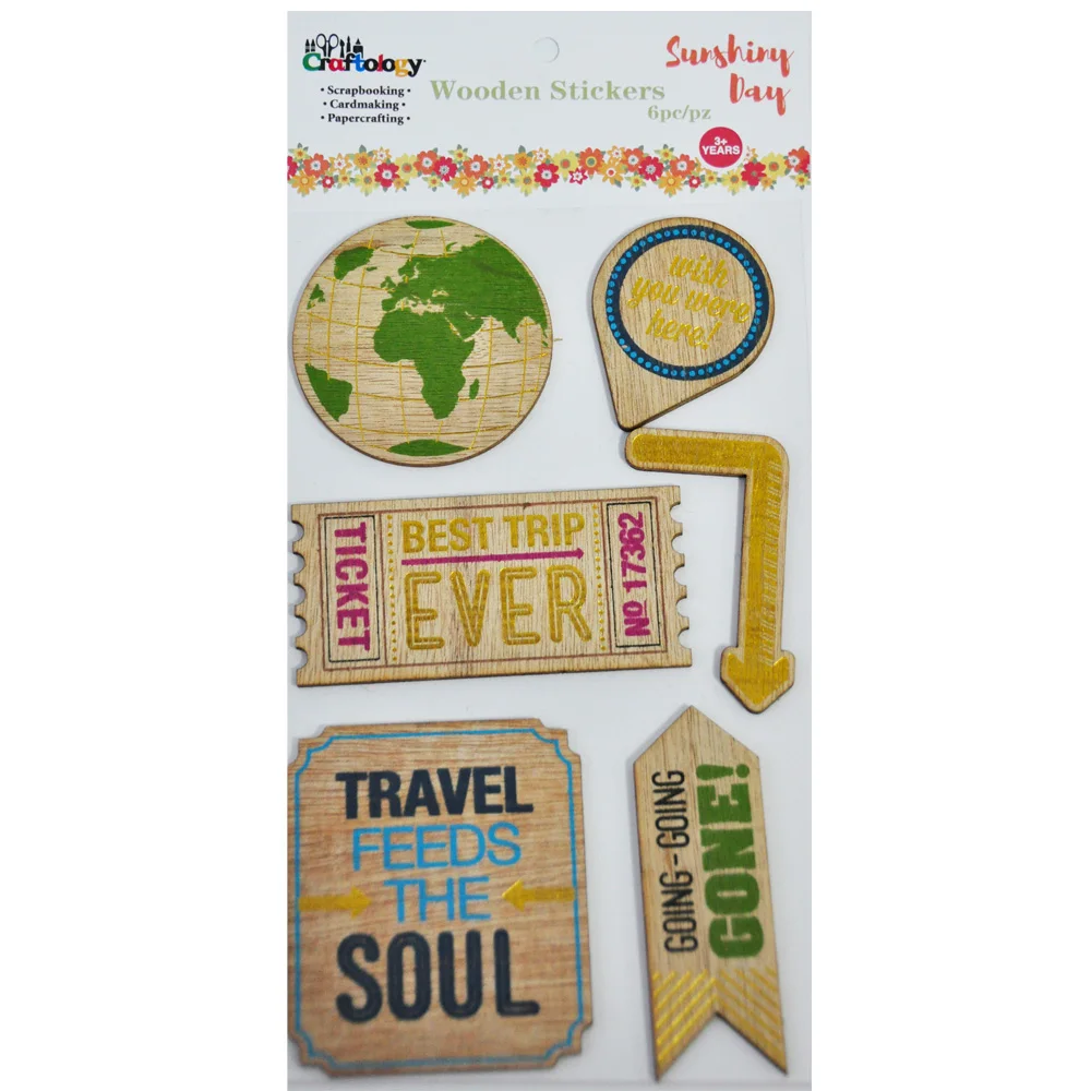 6pcs hot gold and black printed lovely diy wooden embellishment stickers