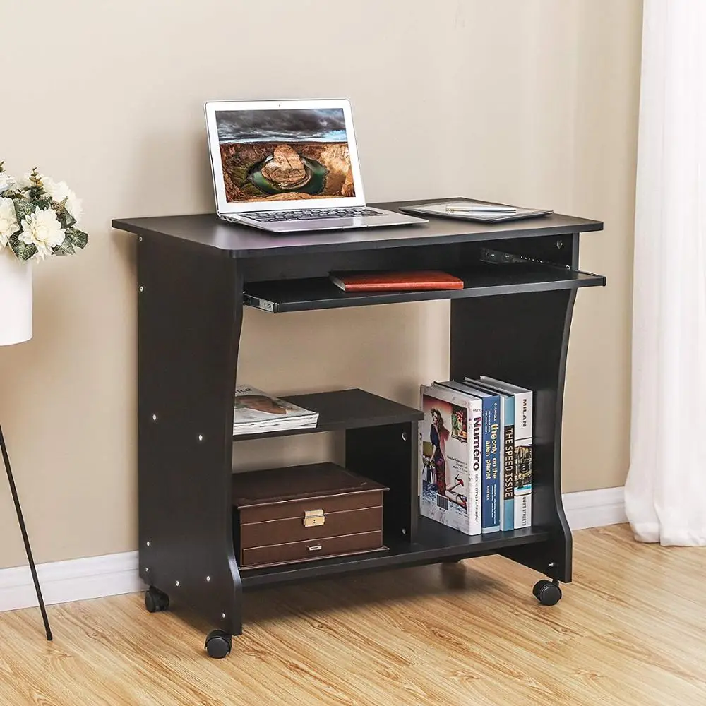 Movable Computer Desk Home Office Desk for Small Spaces Sturdy  with Sliding Keyboard and Shelves