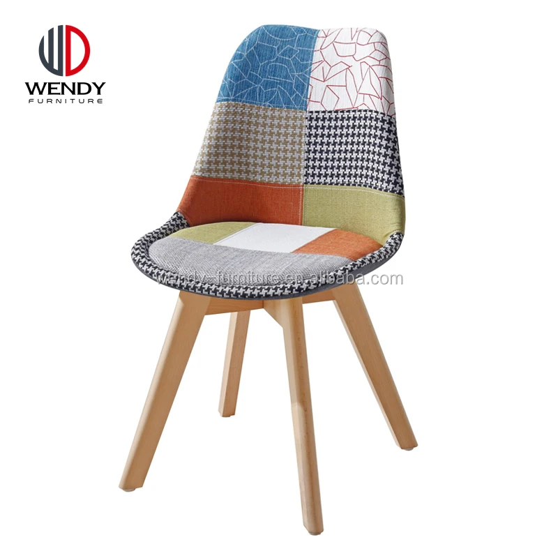 Patchwork fabrics dining chairs beech wood legs dining chair for sale