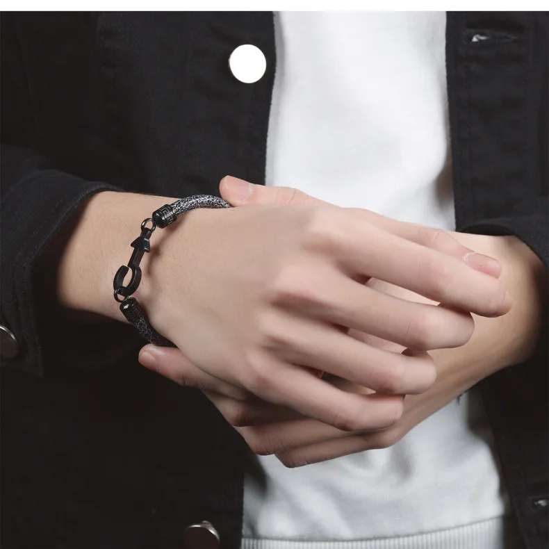 Fashion Jewelry Stainless Steel Men And Women Symbol Leather Bracelet