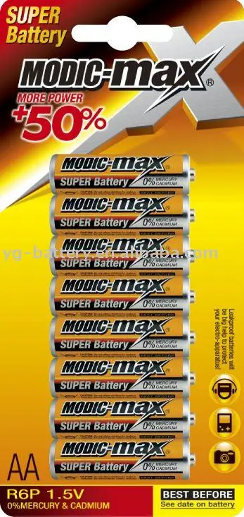 Zinc Manganese Battery   AA   R6   Metal Jacket Zinc Carbon Battery