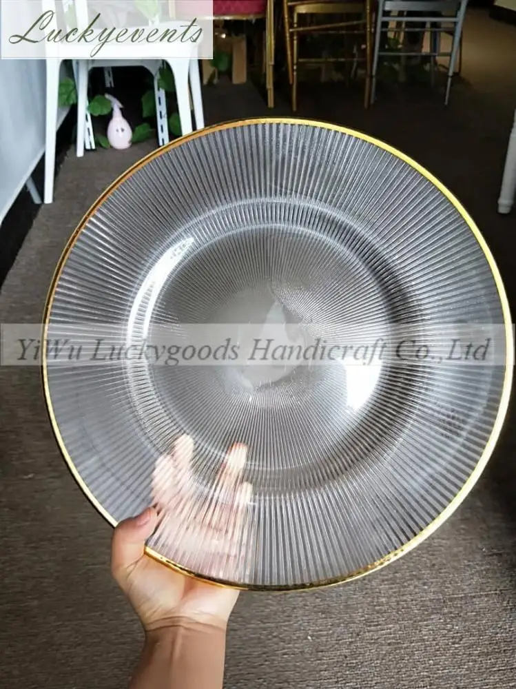 Luckygoods LCK200 gold rim pearl white color charger plates wedding  bulk dinner plates