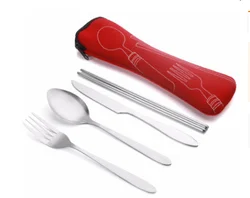 outdoor camping portable reusable cutlery set 4 pieces including knife fork spoon chopsticks flatware set
