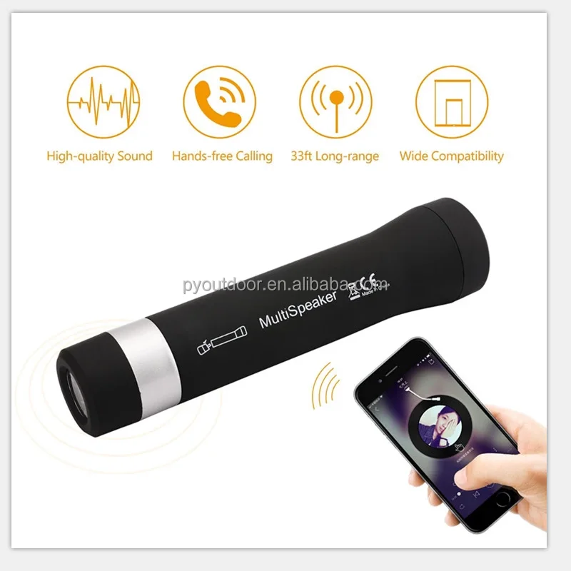 High quality  Mini multi-function  waterproof IPX5  led torch flashlight Wireless stereo Speaker with Microphone music