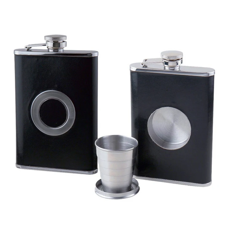 8oz stainless steel Hip Flask with a Built in Collapsible Shot Glass whisky flask