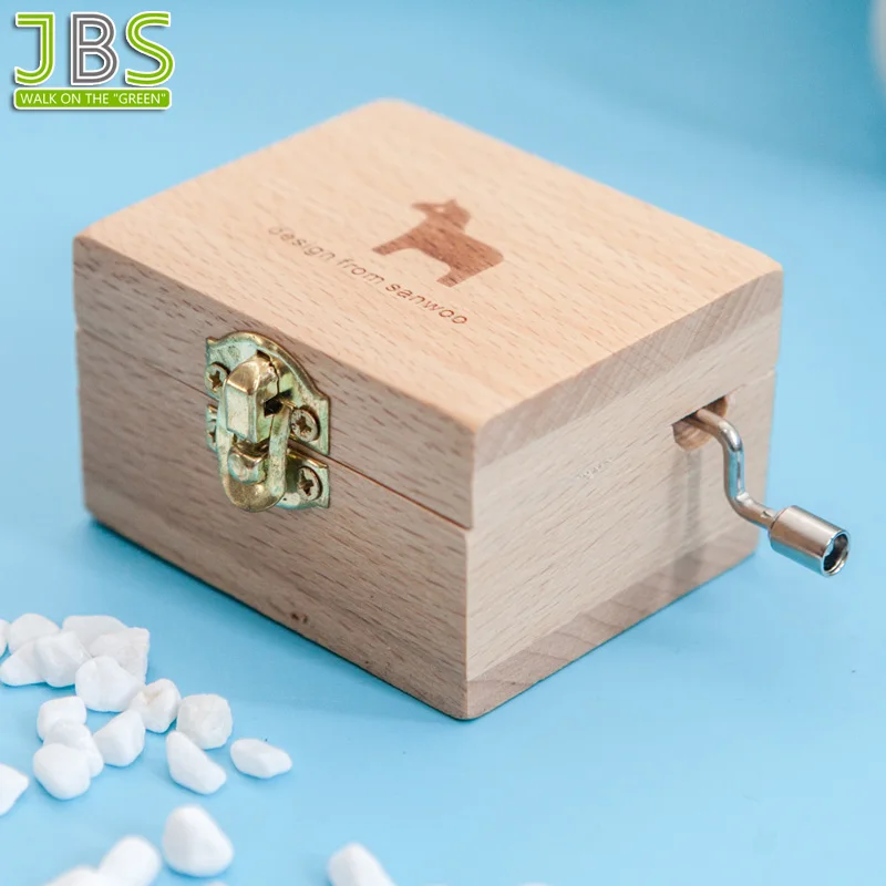 Wooden Music Box Hand Crank Classic Old Fashion Gift for Friends
