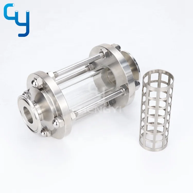 Sanitary pipe fittings stainless steel straight tubular sight glass with protective cover