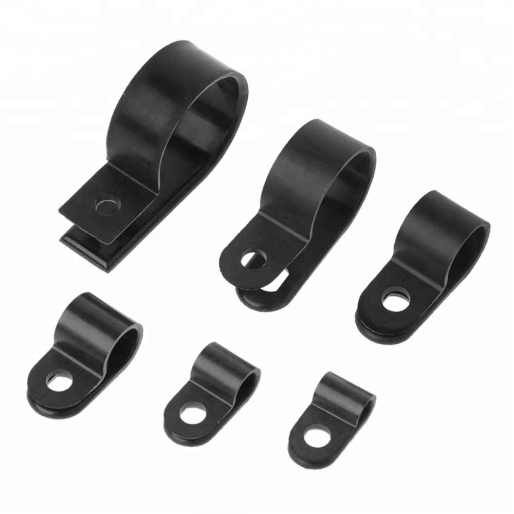 
200pcs Black Nylon Plastic P Clips Clamps Fasteners Assorted For Cable Conduit 