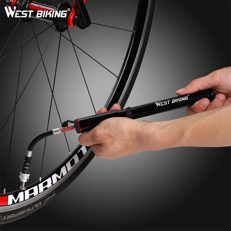 WEST BIKING High Pressure Portable Bike Tool Mini Air Pump with Presta Schrader Mini Basketball Bike Bicycle Hand Tire Air Pump