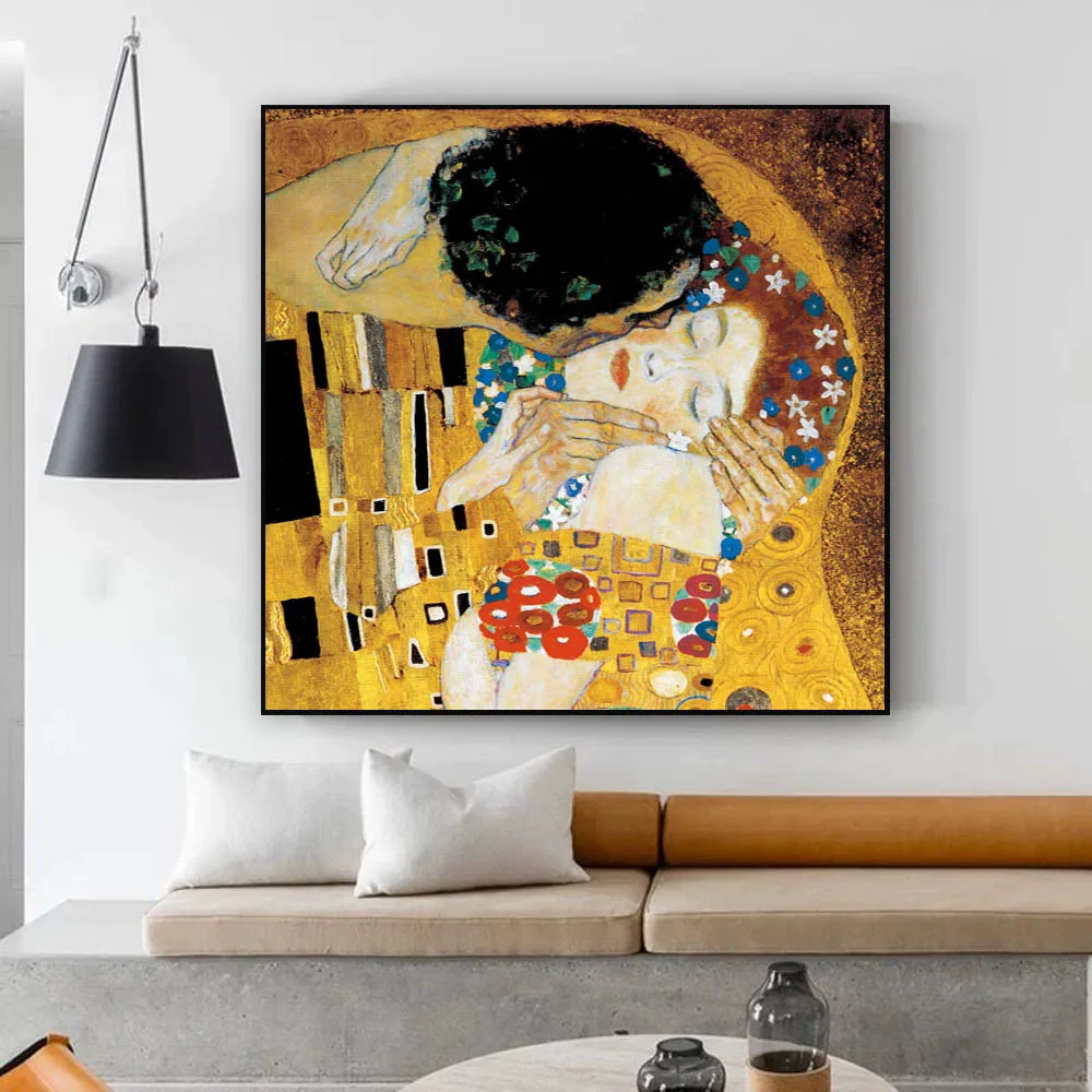 Hot selling hand painted abstract famous gustav klimt the kiss painting