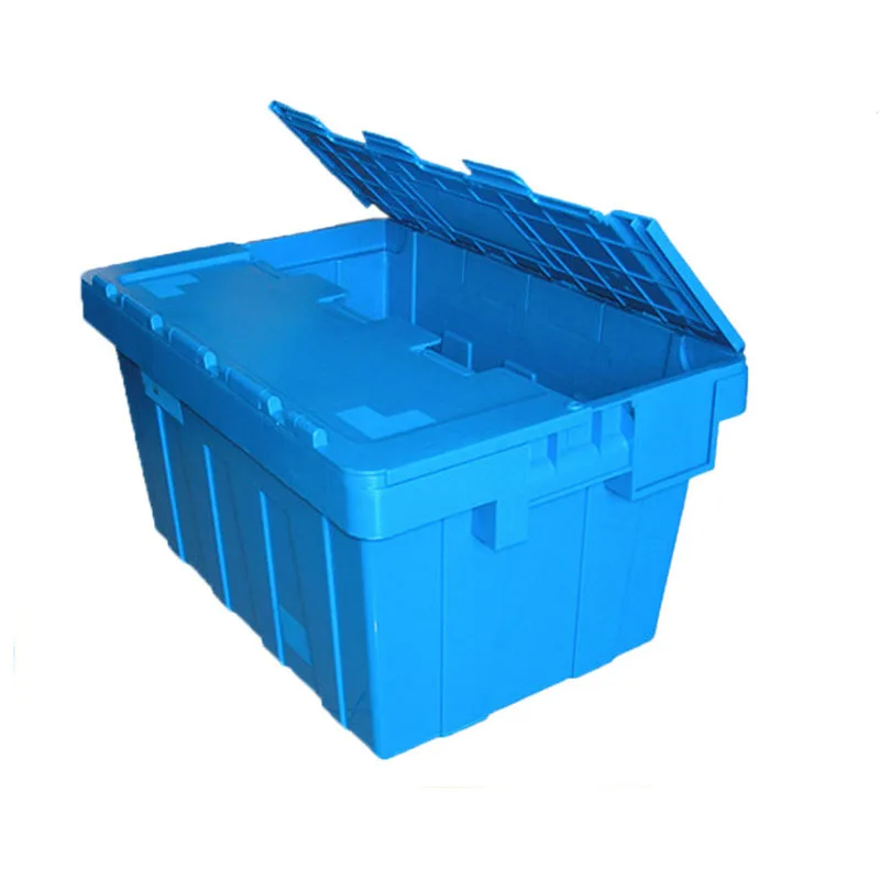 blue large light duty banana foldable container with lid or wheels
