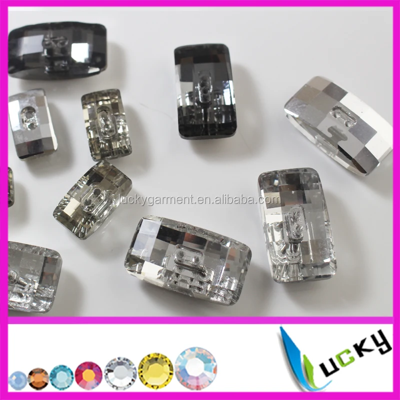 2 Holes Square Shaped Crystal Color bulk Rhinestone Buttons cheap with silver plated back