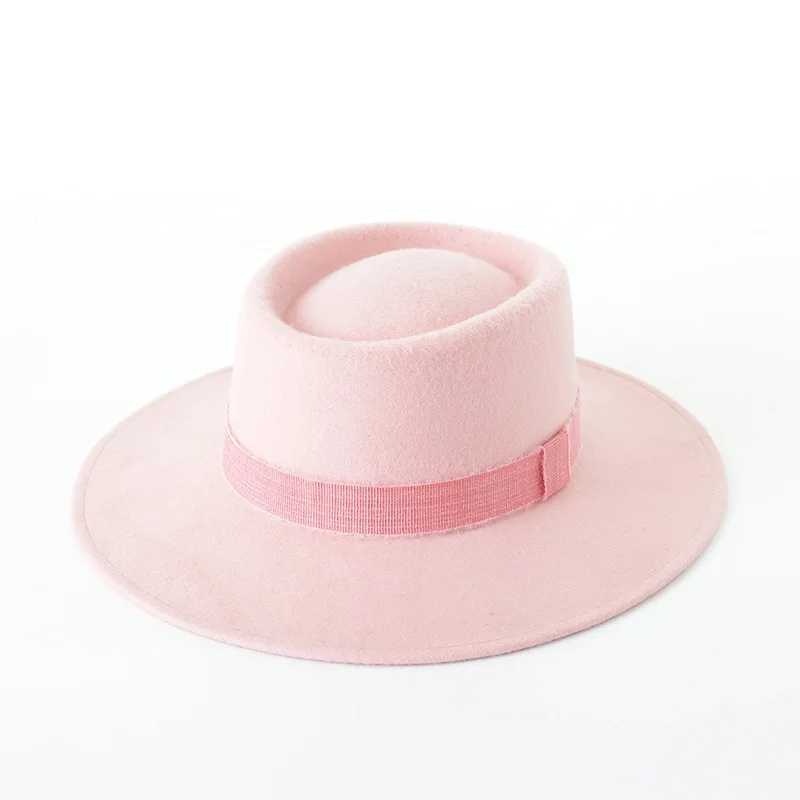 
High Quality 100 Wool Felt Pork Solid Flat Top Hat 
