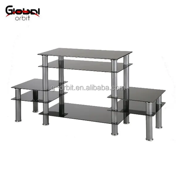 Modern Black Glass TV Stand Rack Storage Shelf