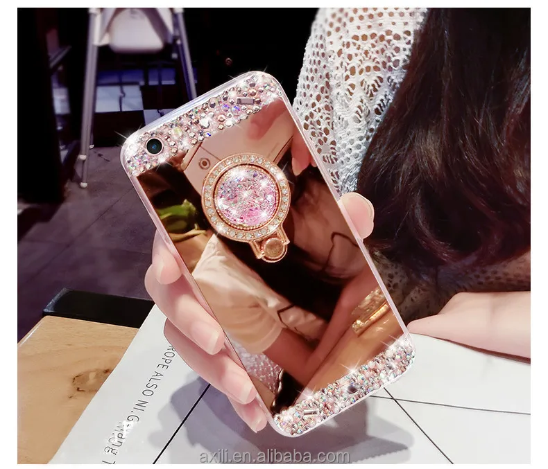 
Mirror Electroplating Soft TPU Girls Bling diamond Metal Ring Stand Cases For iphone 7 7plus 6 6S Plus se 5s 5 phone case 