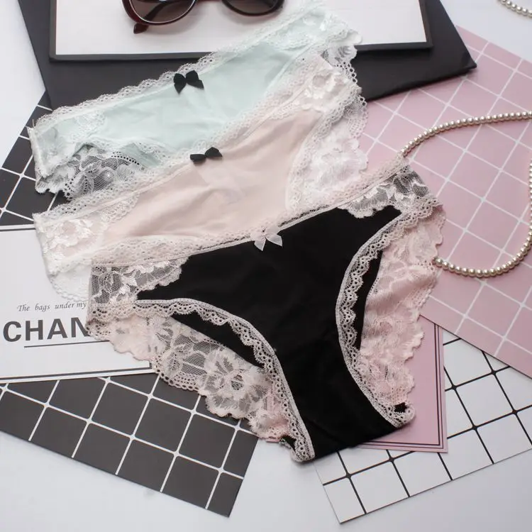 Wholesale Women Ladies Pink Dot Cotton Printed Lace  Panties Good Quality Fashion Underwear Manufacturer