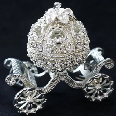 Metal Royal Cinderella Pumpkin Horse carriage Jewelry Case Wedding Decoration Girls Gift Ring Ornament Container