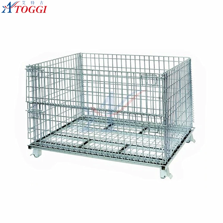 industrial steel foldable wire mesh rolling pallets cage