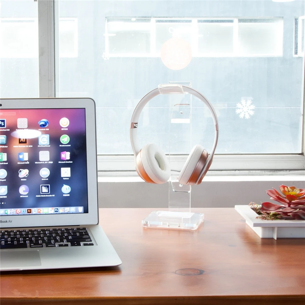 Custom Transparent Acrylic Headset Headphone Organizer Clear Acrylic Stand Gaming Headphone Display Holder With Cable Organizer
