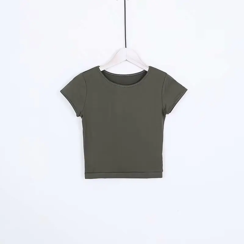 
High quality elastic OEM logo sexy tight dry quick eco-friendly top blank O neck sport fitness women t shirt 