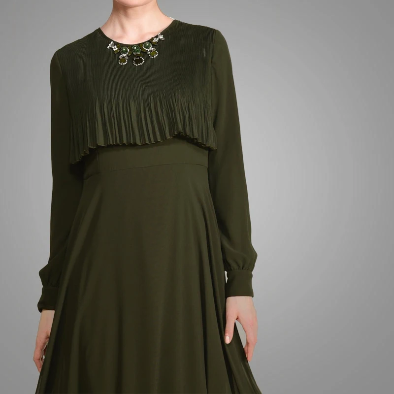 Model Style Islamic Clothing Arm Green And Ruffle Muslim Burka Long Sleeves Maxi Dress Latest Design of Pictures For Women