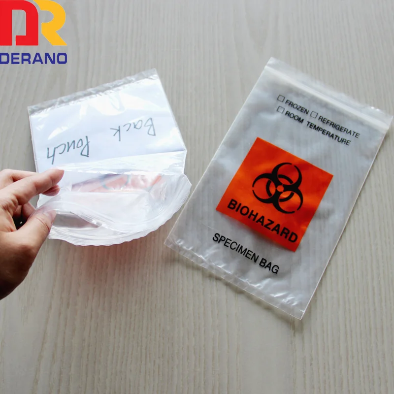 Derano Plastic 3 layer specimen biohazard bag kangaroo bag with punch biological laboratory biohazard specimen bags with pocket