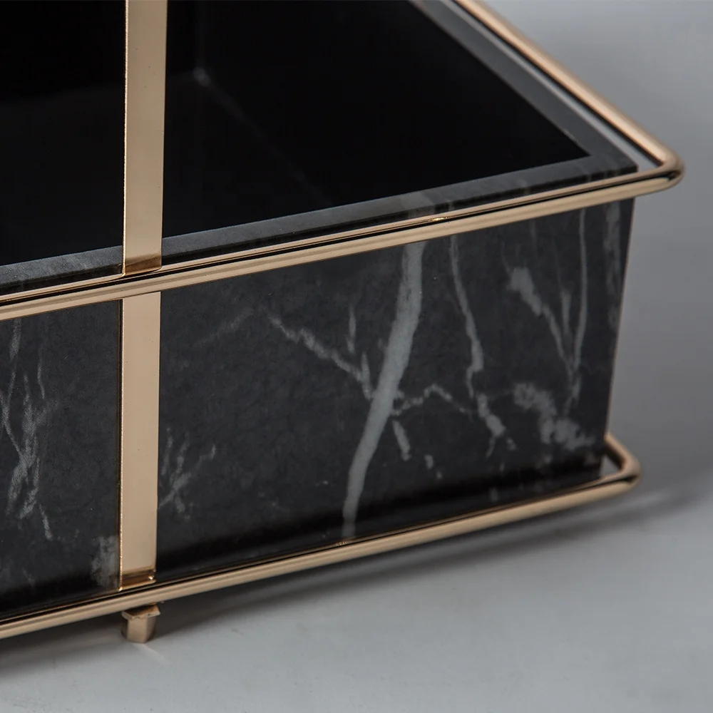 Electroplating finished high end quality rose gold french gold marble effect alloy luxury gift box