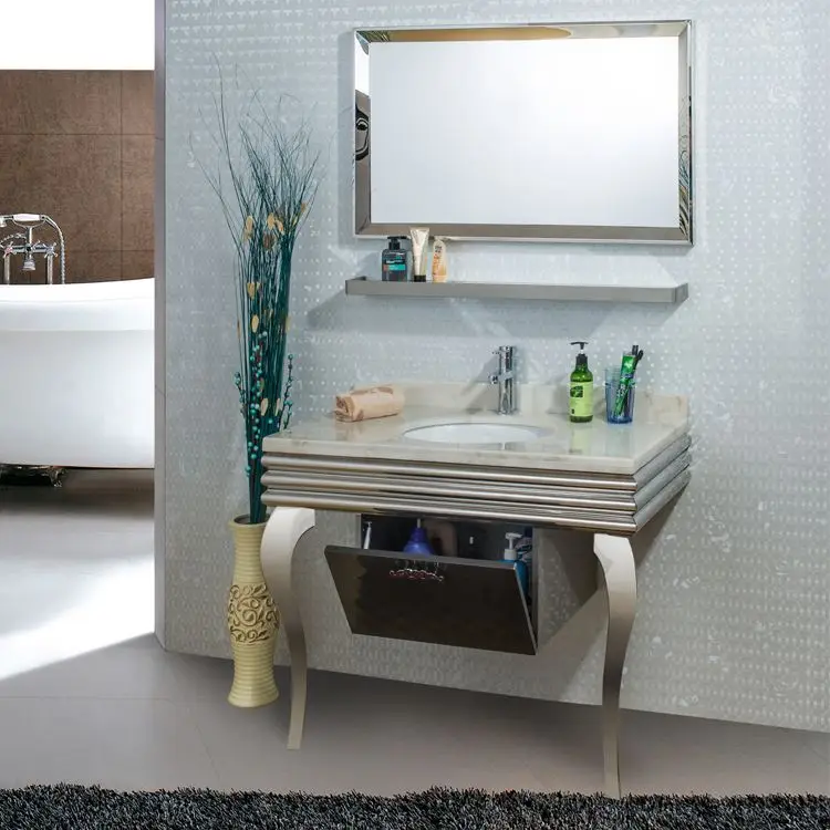 Integrated Bathroom Living Room Cabinet With Wash Basin Luxury Bathroom Stainless Steel Basin Ss Bathroom Cabinet With Mirror