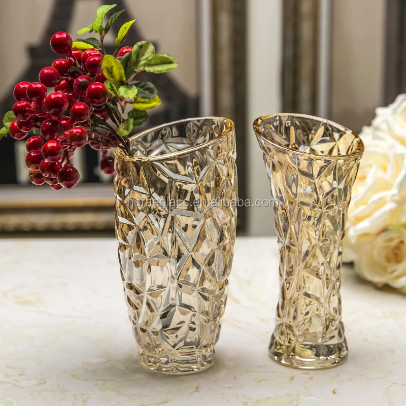 Diamond drum belly glass vase for home decor Nordic style crystal glass vase Luxury Glass Table Vases Decoration Flower
